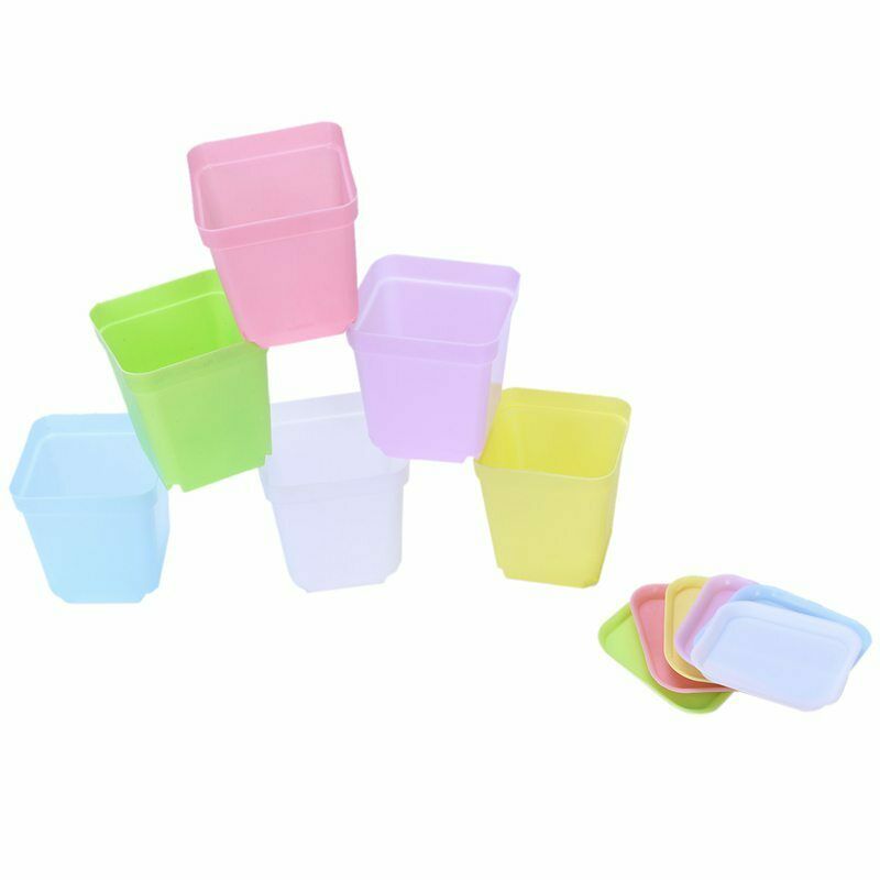 Colorful Plastic Plant Pots with Saucers, Set of 12