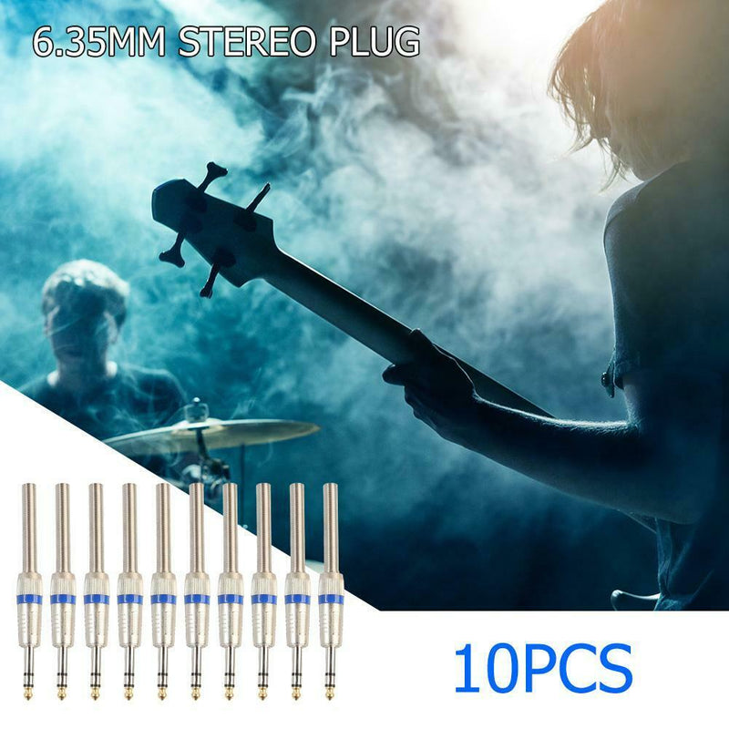 10pcs 6.35mm Stereo Amplifier Microphone Plug Jack Stereo Audio Connector