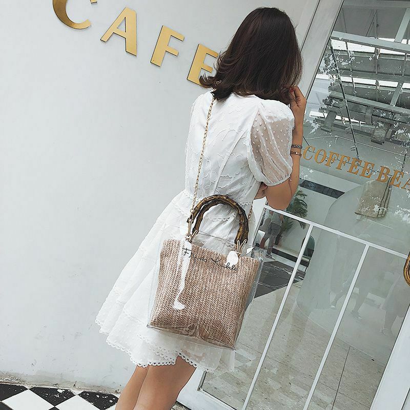 Summer Small Handbag Transparent Women Hand Bags Chain Straw Bag Lady Trave I1I6