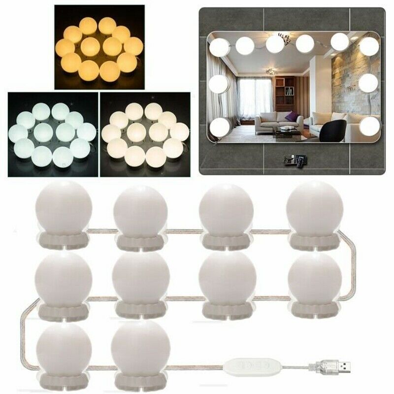 Hollywood Style LED Mirror Light Makeup Mirror USB Cosmetic Make Up Lamp 10 Q8V3