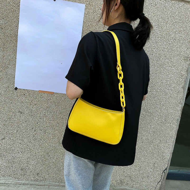 Women Solid Evening Clutch Shoulder Handbags PU Leather Totes Bags (Yellow)