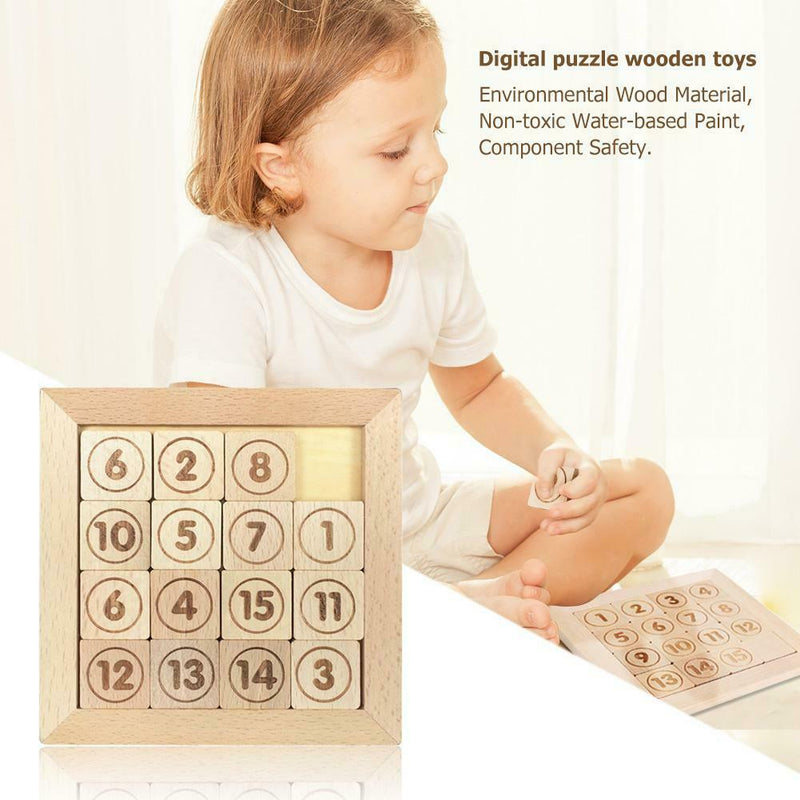 15 Sliding Tiles Math IQ Game Toys Wooden Brain Game for Adults Children