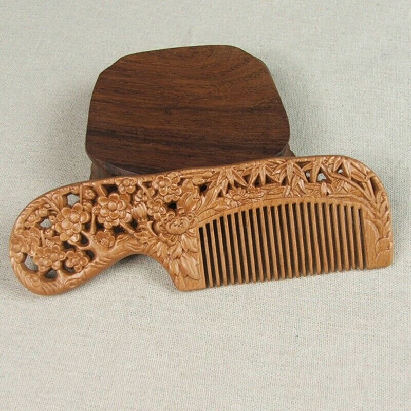Handmade Comb Plum Blossoms Orchid Bamboo Chrysanthemum Carving Natural Pea U6Q7