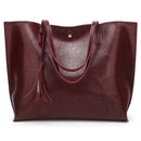 Women'S Soft Leather Tote Shoulder Bag From Tassel Handbag(Red Wine) F3T3
