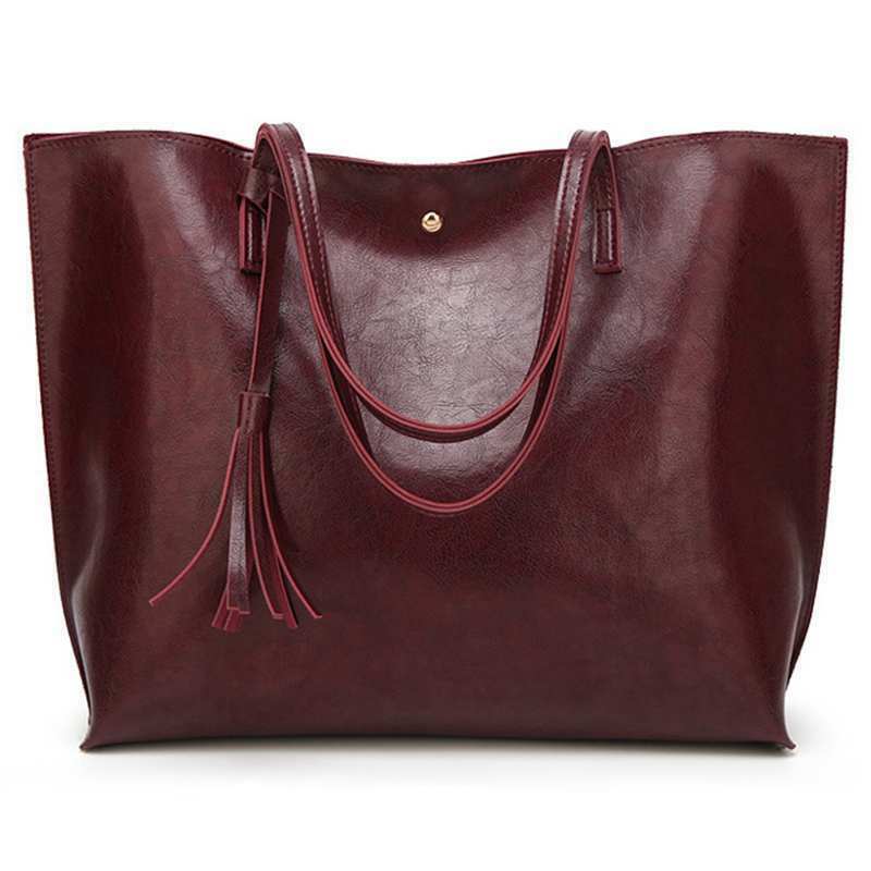 Women'S Soft Leather Tote Shoulder Bag From Tassel Handbag(Red Wine) F3T3