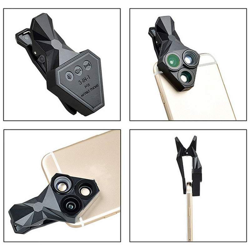 3 in 1 Phone Camera Lens Kit 160 Fisheye , 0.65X Wide Angle , 20X Macro Lens