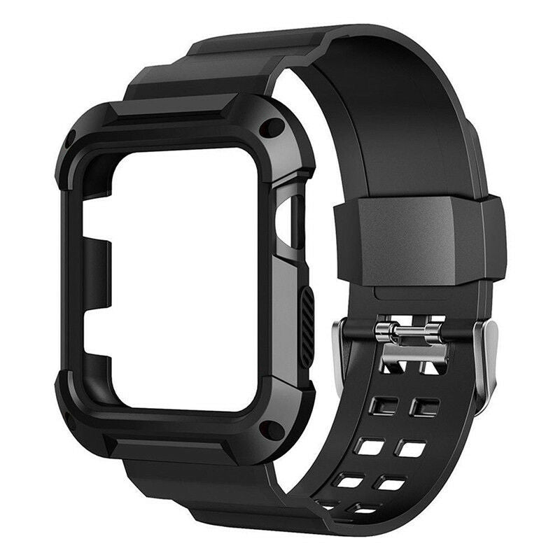 For Watch iWatch 42mm Protective Rugged Case Strap Band Black Series FT