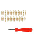 30pcs Brass Valve Cores with Car Bike Tire Valve Core Remover + 4 Way Tool