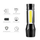 T6 COB LED Flashlight USB Rechargeable Telescopic Zoomable Torch Light