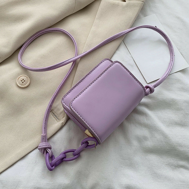 Leather Women Messenger Bag Mini Square Shoulder Satchel Handbags (Purple)