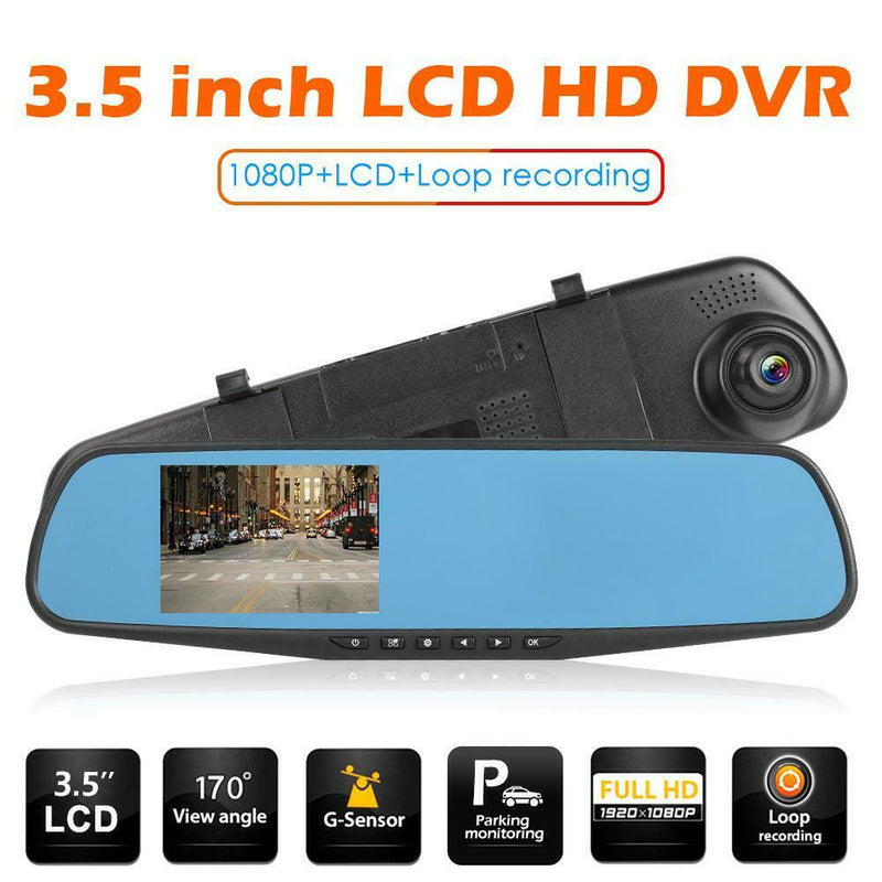 3.5in 1080p Car In-Dash DVR Cam Digital Video Recorder Rear View Mirror Camera