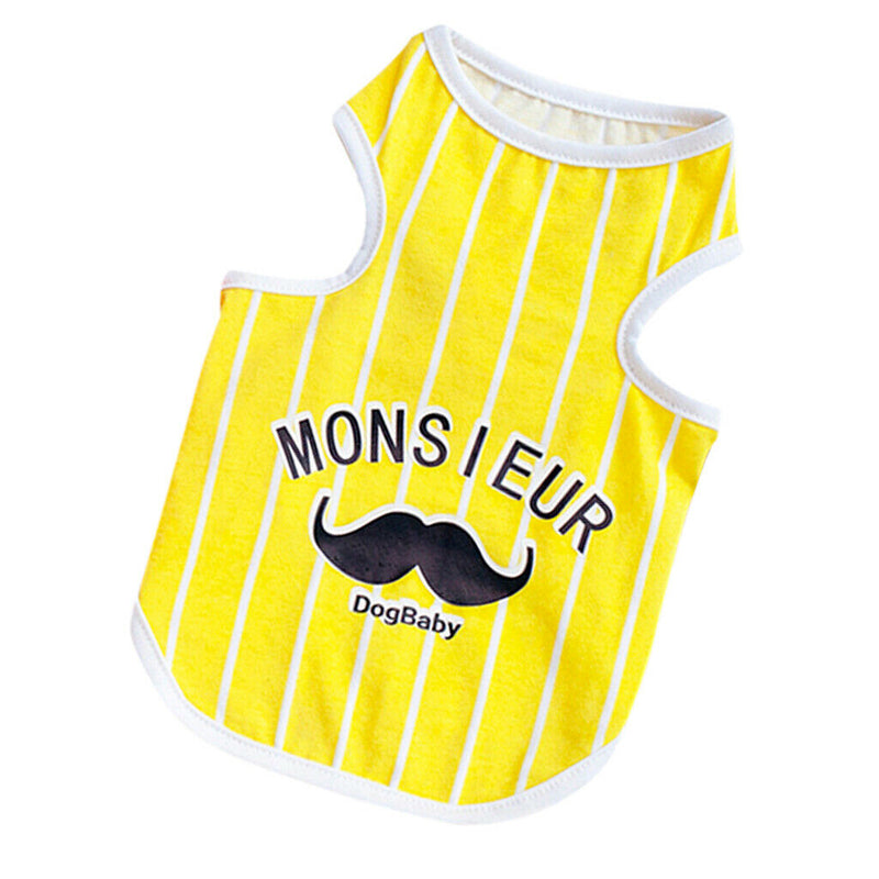 Moustache Pattern Pet Puppy Dog Cat Pet Clothes Dress Vest T Shirt Yellow L