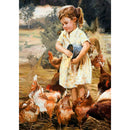 5D DIY Diamond Painting Girl Feeding Chicken Full Round Drill Embroidery