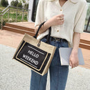 Women Linen Tote Casual Shoulder Bags Fashion Lady Print Handbags (Black L) A
