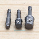 3Pcs Socket Adapter Drill Bits Hex Shank 1/4" 3/8" 1/2" Impact Driver Tool Set
