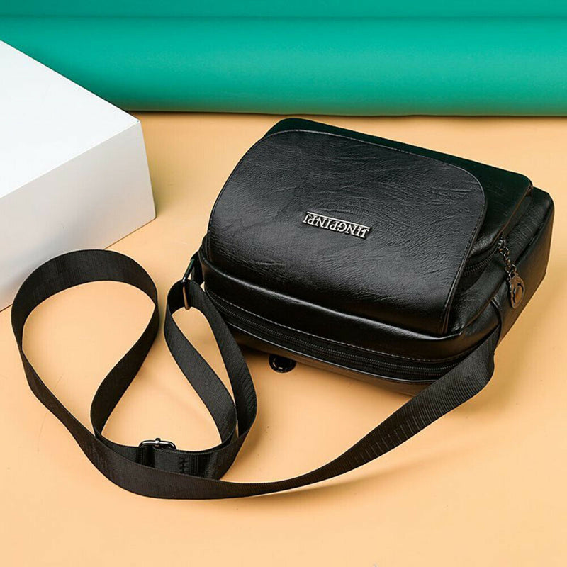Women Washed PU Crossbody Bag Large Capacity Mother Zipper Shoulder Pouch