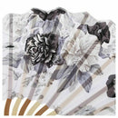 Chinese Gray Peony Blossom Fabric Bamboo Folding Dancing Hand Fan White A8P9