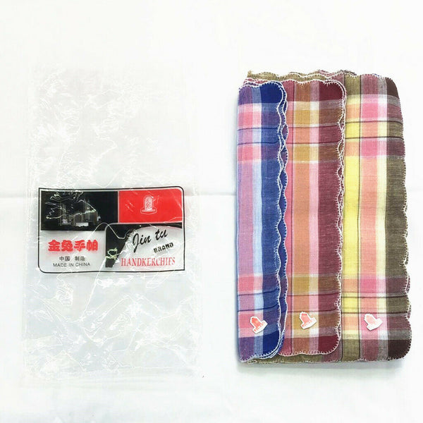 12 Mixed Pack Womens Classic Soft Handkerchiefs Plaid  Square Kerchief