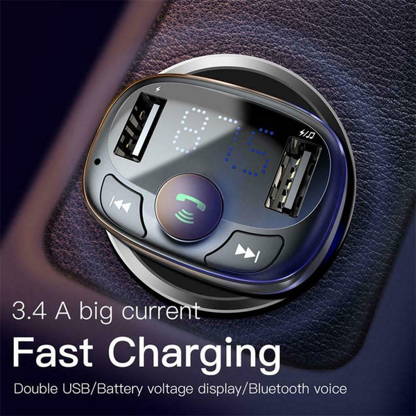 Dual USB 3.4A Car Charger Phone Fast Charge 2 Port Bluetooth Handsfree Digital