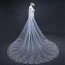 4 Meter White Cathedral Wedding Veils Long Lace Edge Bridal Veil with Comb