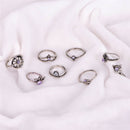 9x/set  Lady Rhinestone Rings Water Drop Hollow Carved Women Rings Bohemian Hot!
