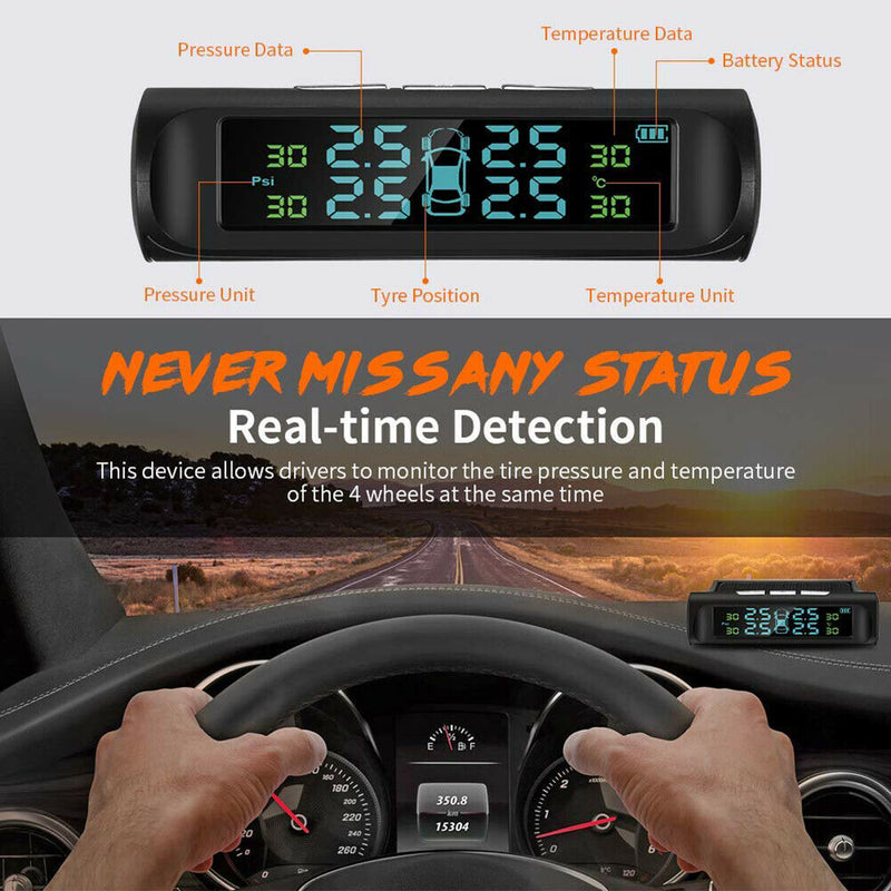 AN001 Solar Car TPMS LCD Tire Pressure Monitoring System+4pc External Sensors
