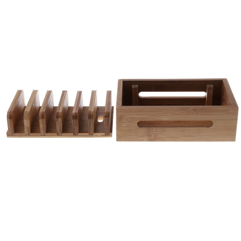 Wooden Station Dock 6 Port Charging Stand Organizer for Smartphones, Tablets &