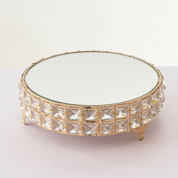 Nordic Style Metal Crystal Wedding Cake Stand Mirror Surface With Beads