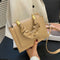 Handle Pleated Messenger Bag Women PU Solid Color Shoulder Handbags (Khaki)