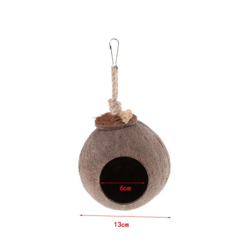 Natural Coconut Shell Bird Nest Cage Feeder Hanging Standing Toys Parrot