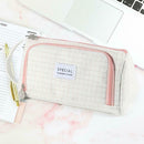 Simple Canvas Lattice Large Capacity Stationery Bag Cosmetic Package (B) A