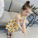 Summer Flower Girl Dress Sunflower Print Sleeveless Backless Floral Dress C H3H9