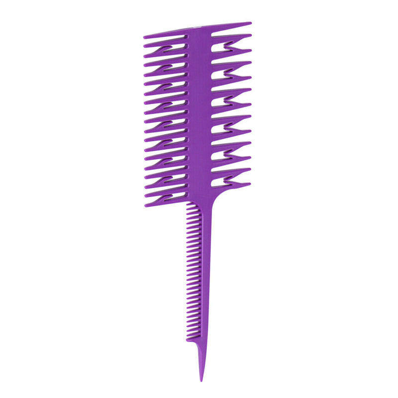 Salon 3-Way Weaver Weaving Comb Hair Dyeing Sectioning Highlighting Purple
