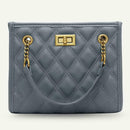 Solid Color Women Chain Handbag Leather Messenger Shoulder Tote Bag (Blue)