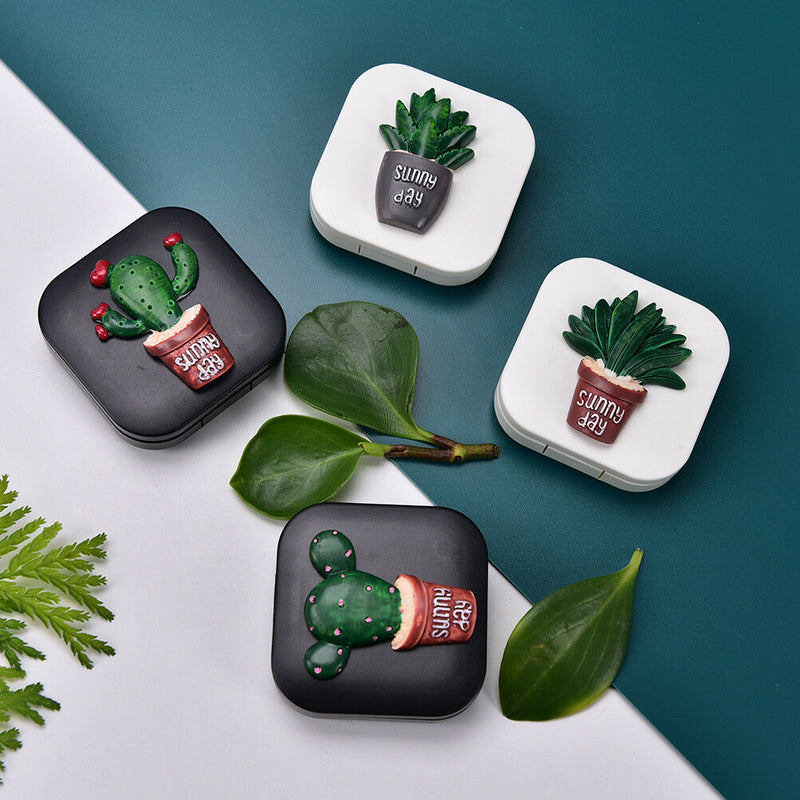 Cactus Contact Lens Storage Box Eyes Care Kit Holder Washer Cleaning Contai BX