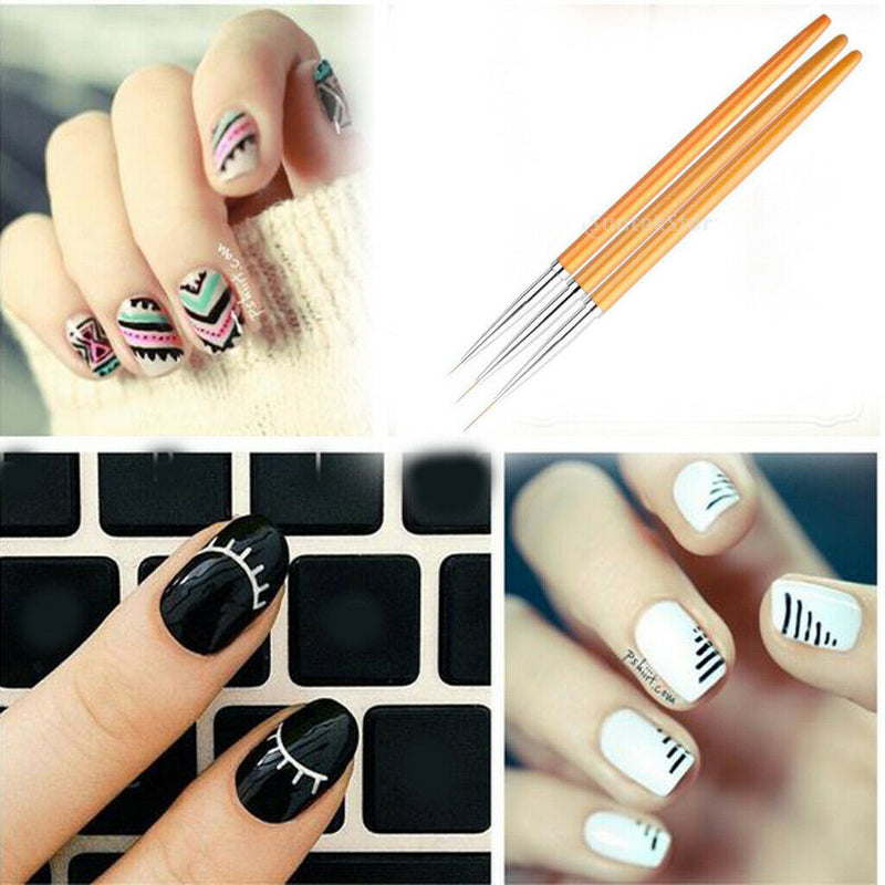 3 Pcs Nail Art Design DIY Drawing Painting Striping UV Gel Pen Brush Tool