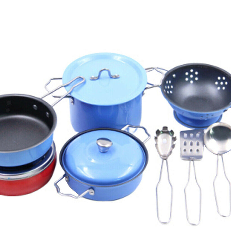 11Pcs Kitchen Pretend Play Stainless Steel Toys with Cooker & Pots Pans & Spoon