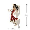 Enamel Crystal Rhinestone Girl Wearing Umbrella Collar Brooch Pins JewelryGift3C