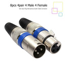 8pcs 4 Male 4 Female XLR 3Pin Plug Microphone Audio Cable Connector Adapter