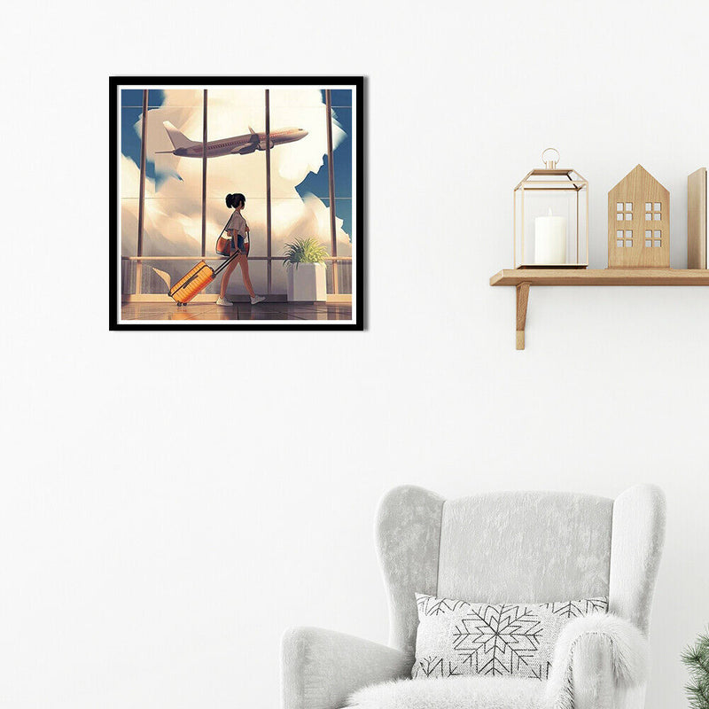 DIY Diamond Painting Kits Girl Pushing Luggage Full Round Drill Picture Art