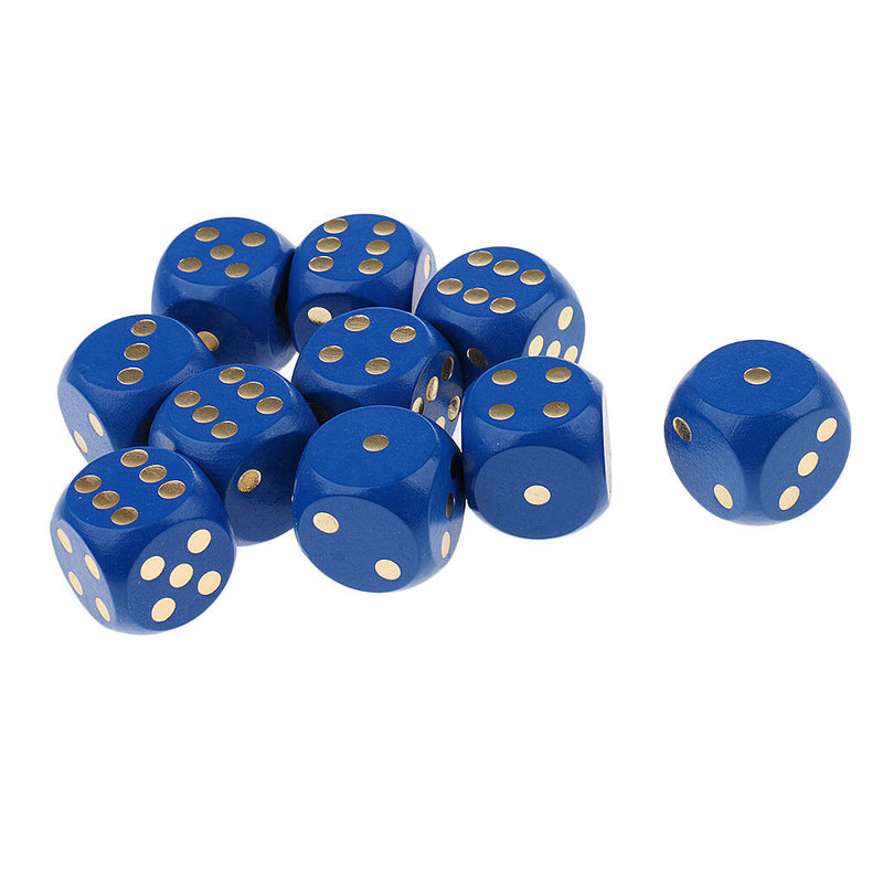 Set of 10 Wooden D6 Dice 3cm Gaming Dice for D&D RPG Accessories Blue