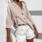 Long Sleeve Blouse Women Turn Down Collar Plain Cardigan Tops (Khaki XL) A#S