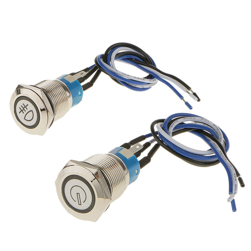 2pcs 12V LED on-Off Stainless Steel Push Button Dash Panel Bulb Light Switch