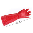 Waterof Gauntlet Gloves Long Heavy Duty Rubber PVC Red Coated 45cm V9J7