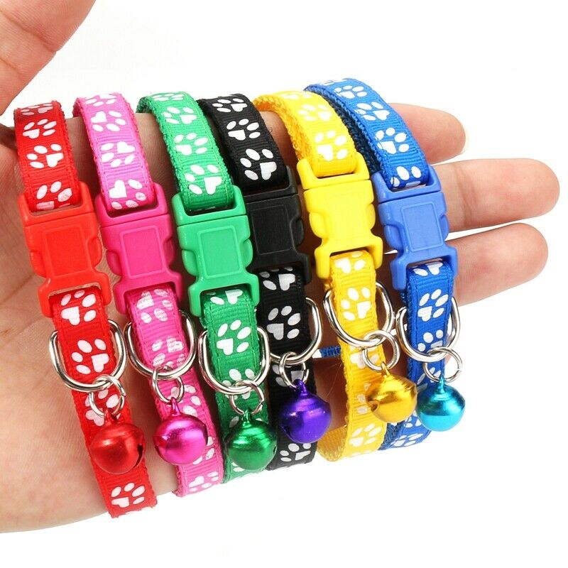 12PCS Dog Collars Pet Cat Puppy Buckle Nylon Collar with Bell 6 Colors T3Z9