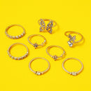 8pcs Elegant Butterfly Rhinestone Knuckle Ring Women Wedding Jewelry Gift