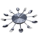 Modern Design Sliver Cutlery Kitchen Wall Clock Spoon Fork Room Decor