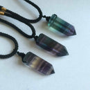 Colour Healing Stone Reiki Pendant Necklace Crystal Quartz Natural Fluorite Wand