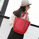 4pcs/set Litchi Leather Tassel Women Tote Shoulder Handbags Card Bags (Red)