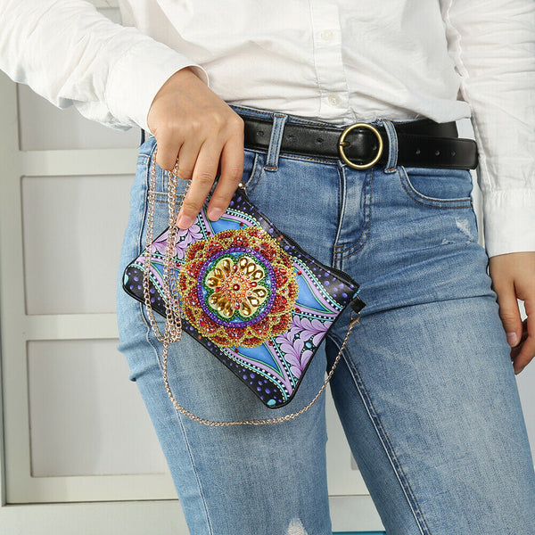 DIY Flower Special Shape Diamond Painting Leather Chain Shoulder Bag Clutch